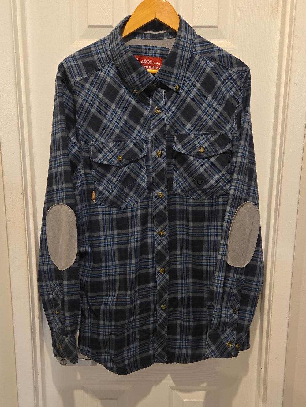 Browning Heritage Collection Blue Plaid Button-Down Shirt with Elbow Patches